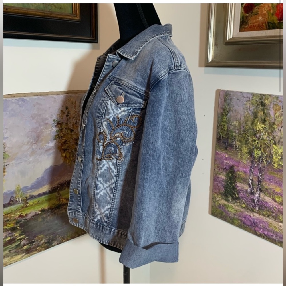 PLATINUM CHICO’S RARE Jean Jacket size 3 - Picture 2 of 7